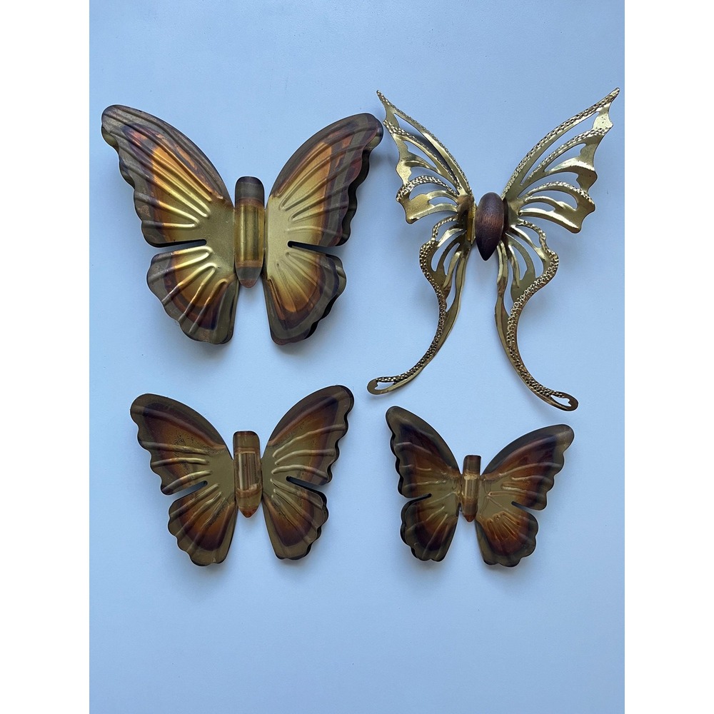 Vintage Brass Butterfly Wall Decor Set of 4 - MCM Boho Hanging Art Mixed Sizes